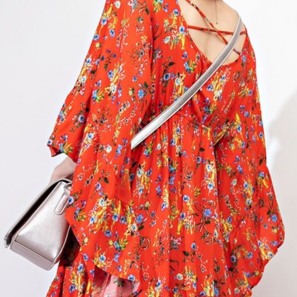 NWT Easel Floral Boho Sunset Vibes Red Dress - Picture 7 of 8